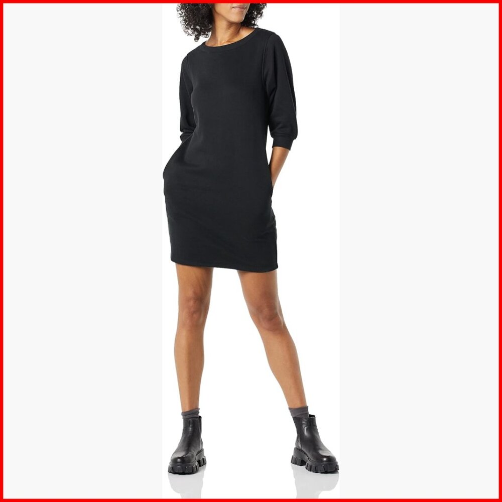 Fleece Blouson Sleeve Sweatshirt Dress Plus Size Casual 37" Length